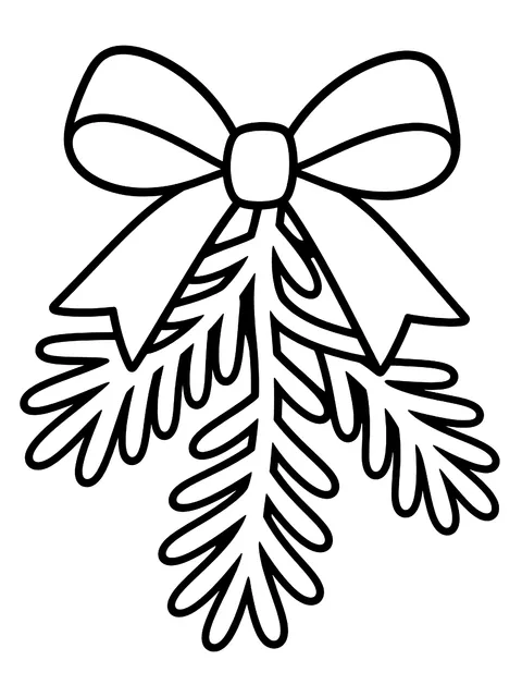 Easy Evergreen branch with a bow coloring page