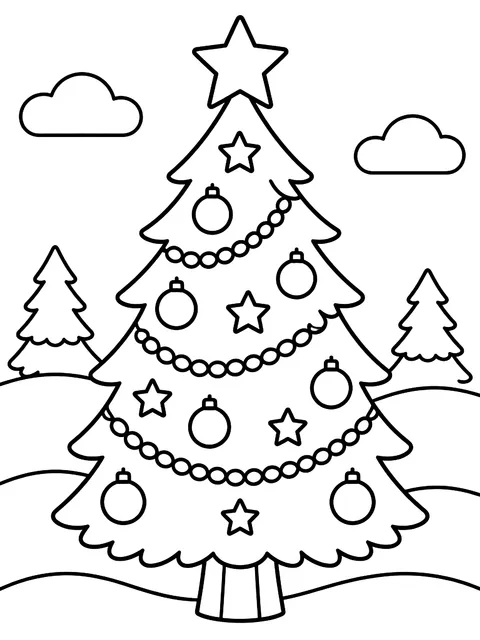 Christmas tree with a star coloring page