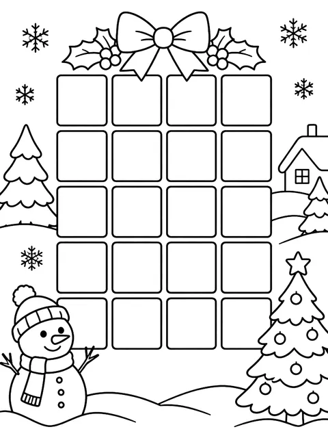Blank December countdown grid coloring page