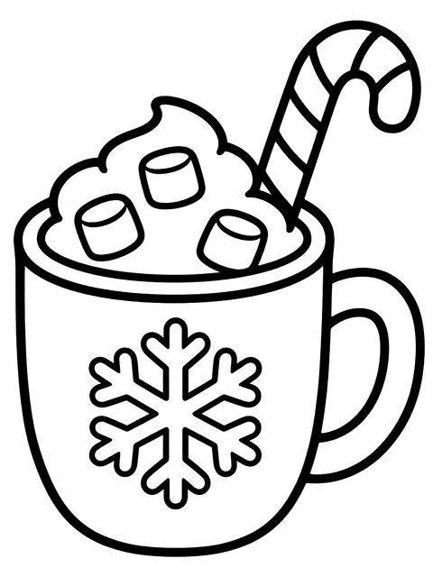 Easy Cocoa with a candy cane coloring page