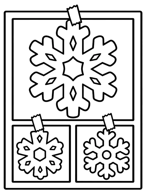 Easy Paper snowflakes taped to a window coloring page