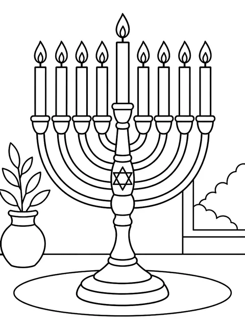 Menorah with nine candles coloring page