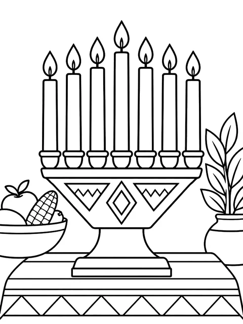Kinara with seven candles coloring page