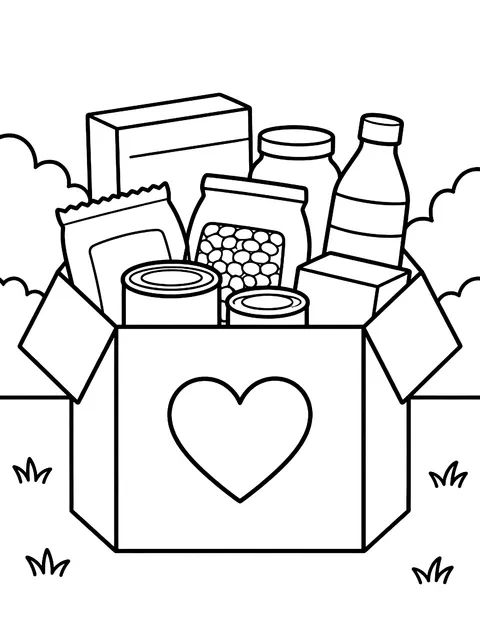 Food drive donation box coloring page