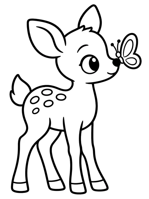 Easy Fawn with a butterfly on its nose coloring page