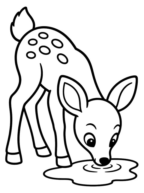 Easy Fawn drinking from a puddle coloring page
