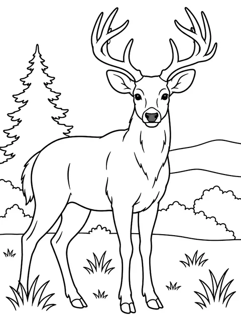 Buck with a full set of antlers coloring page