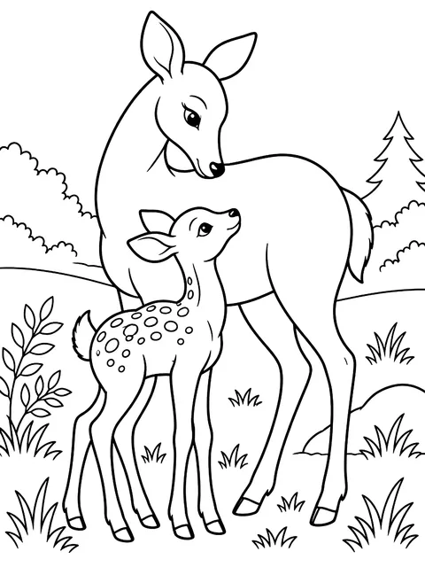 Doe with her fawn coloring page