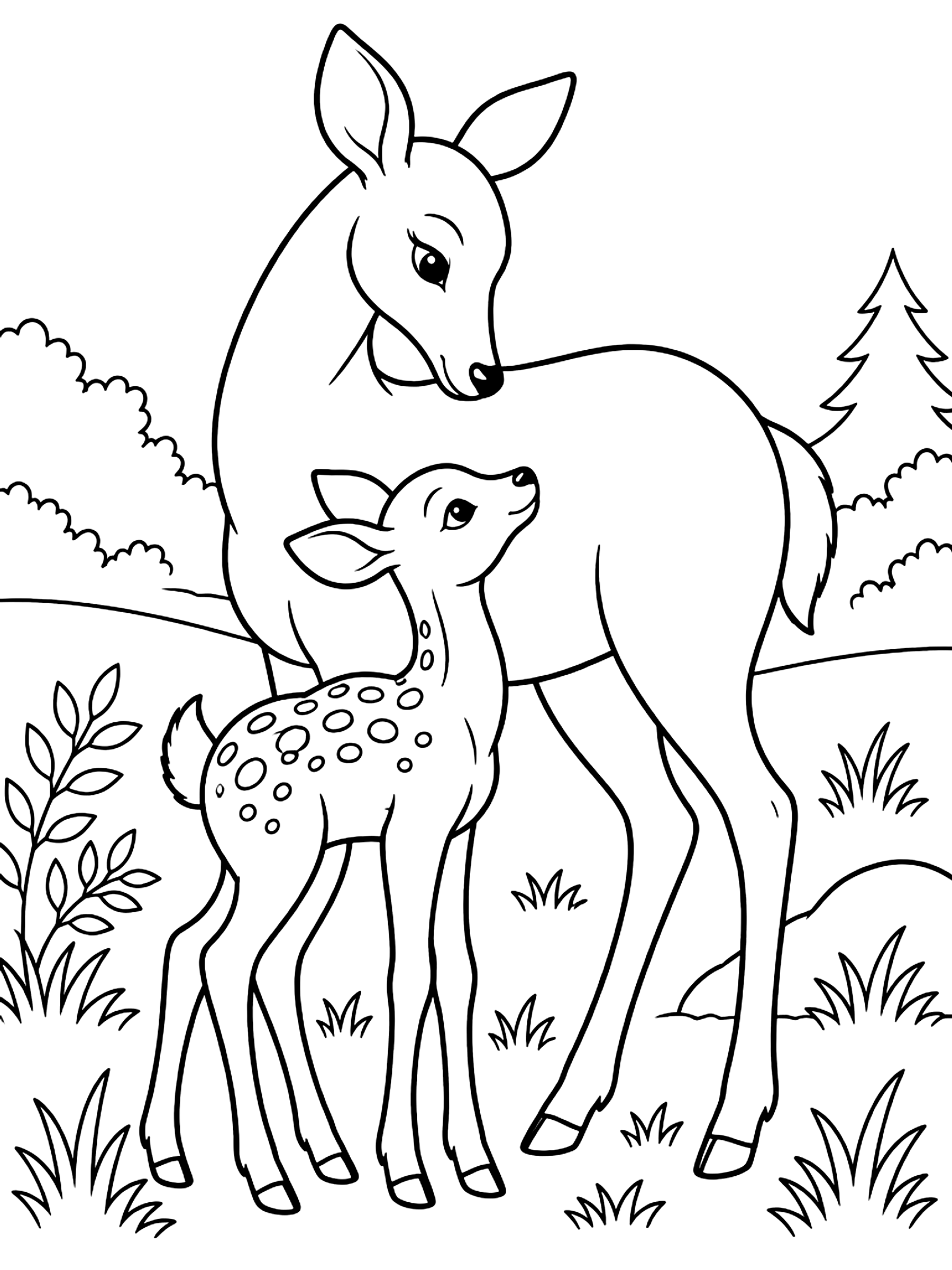 Doe with her fawn coloring page