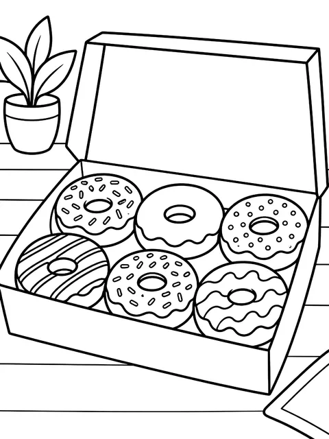 Box of six donuts coloring page