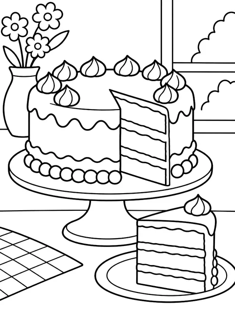 Layer cake with a slice cut out coloring page