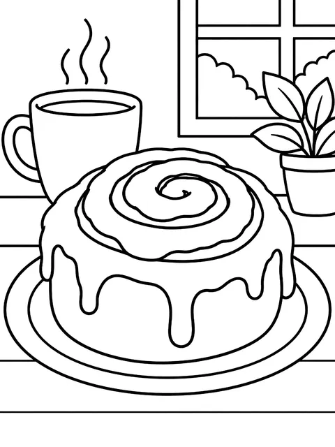Cinnamon roll with icing coloring page