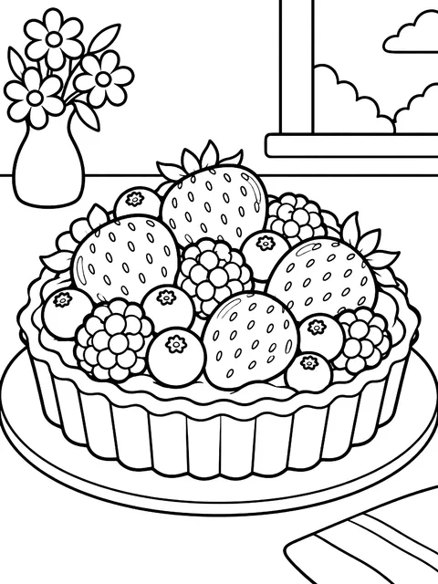 Fruit tart with glazed berries coloring page