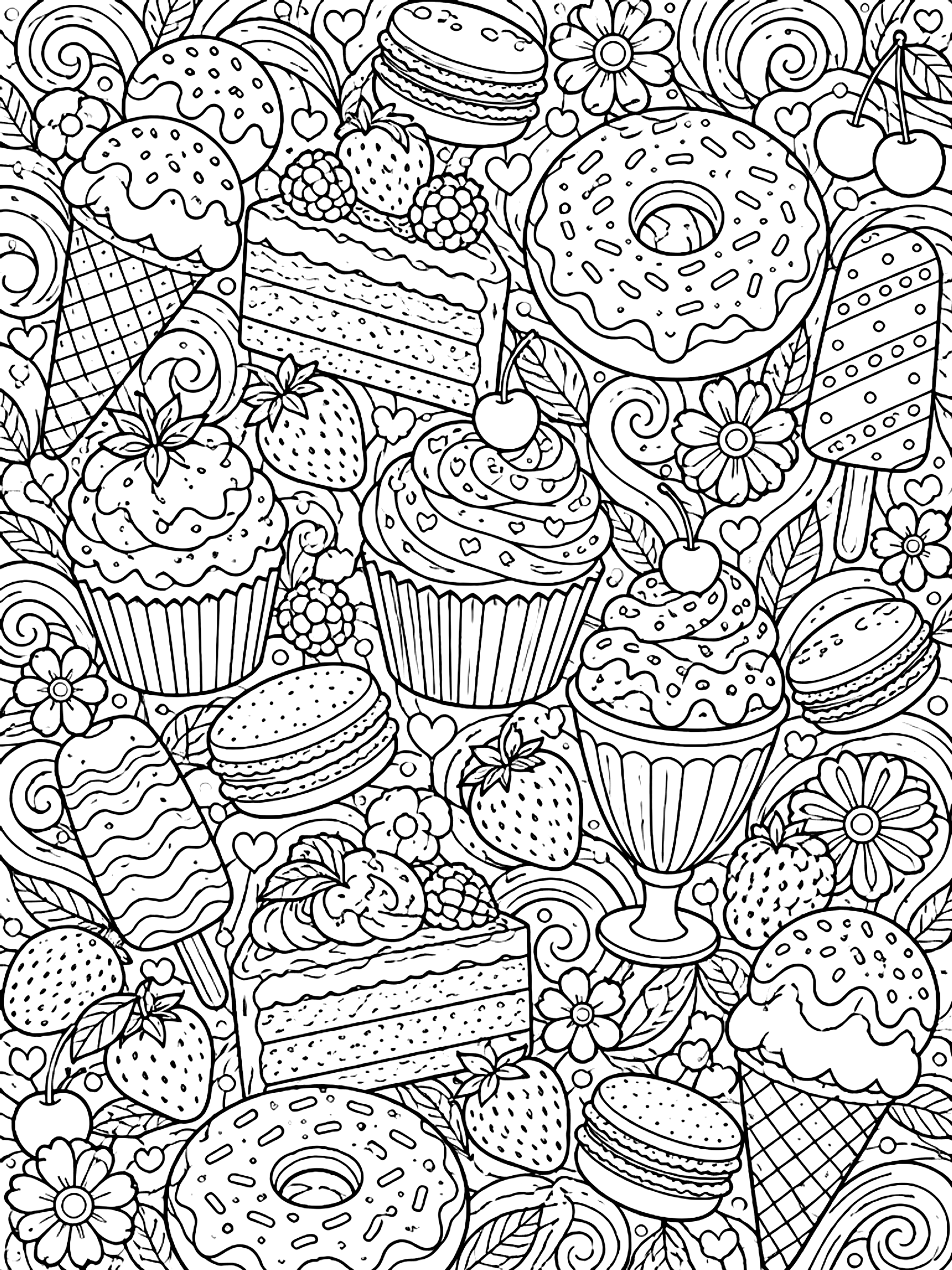 Detailed Dessert pattern page coloring page