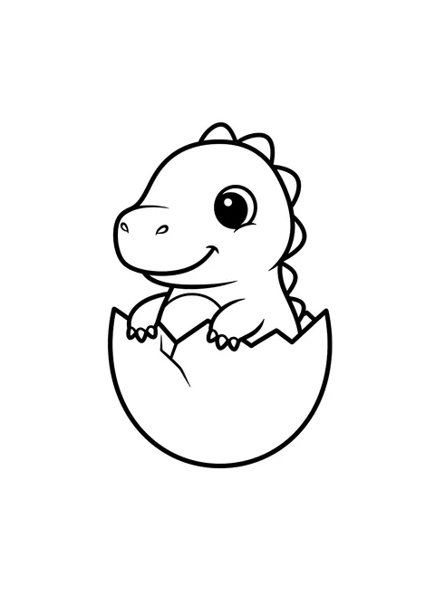 Easy Baby dinosaur hatching from an egg coloring page