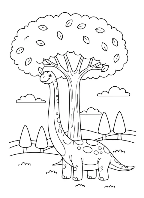 Brachiosaurus eating from a tall tree coloring page