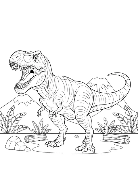 T. rex roaring coloring page