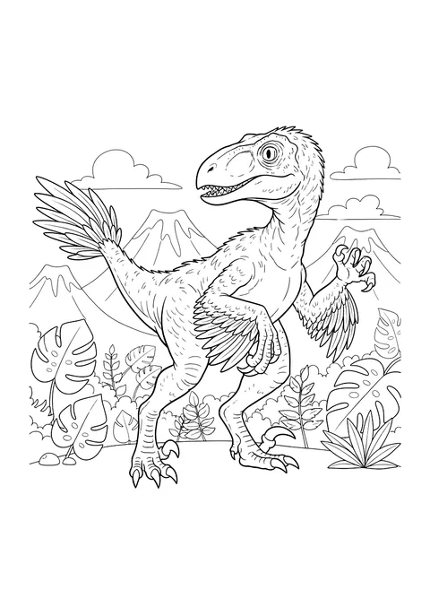 Feathered velociraptor coloring page