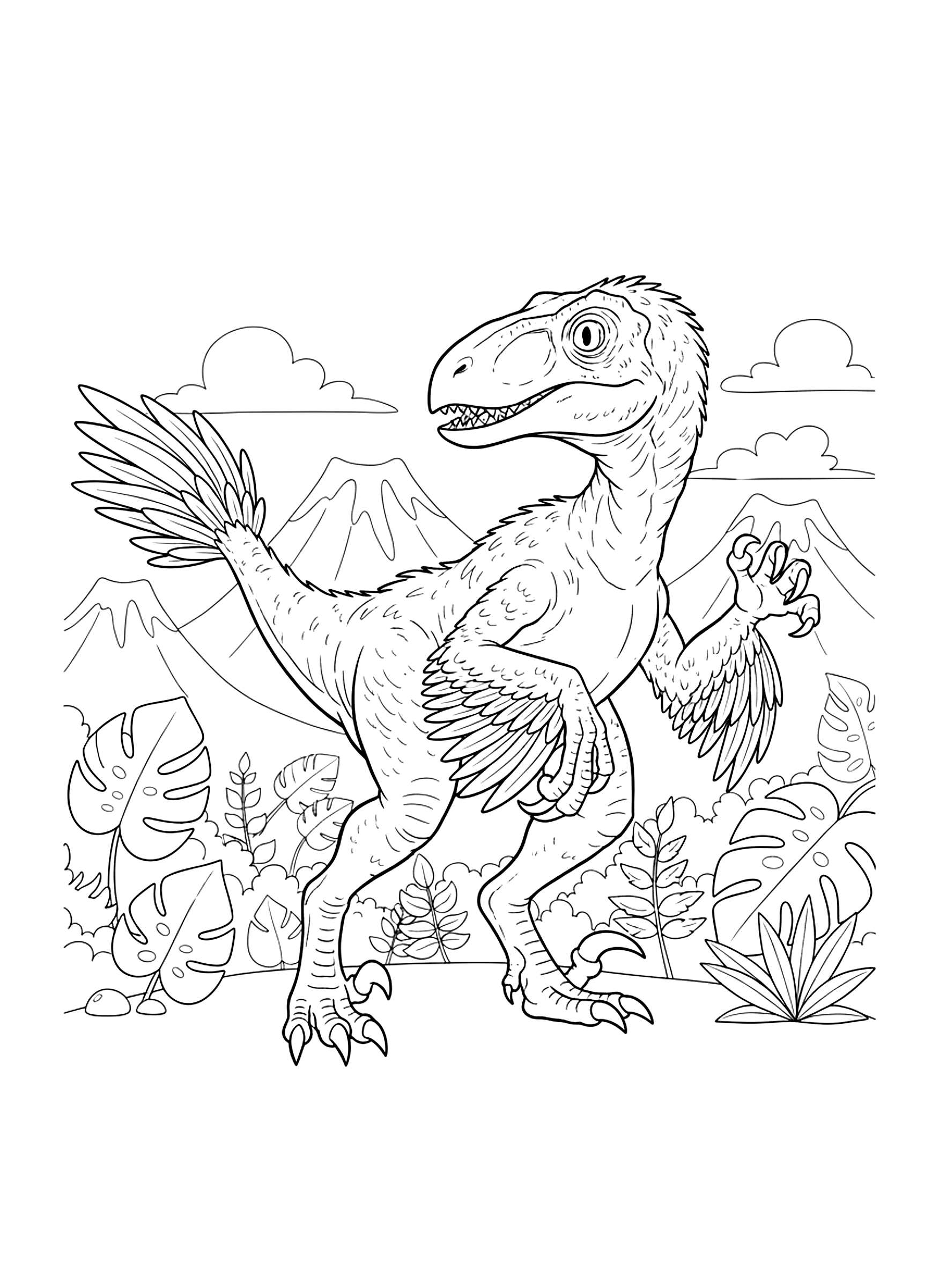 Feathered velociraptor coloring page