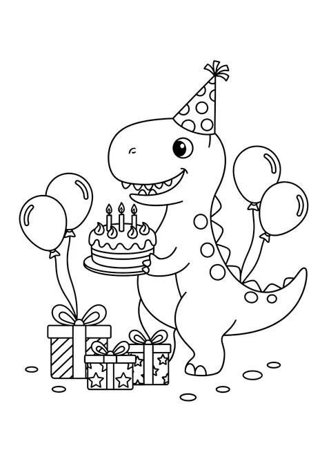 Easy Dinosaur birthday party coloring page
