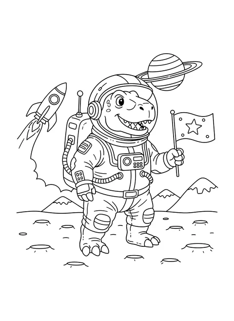 Dinosaur astronaut coloring page