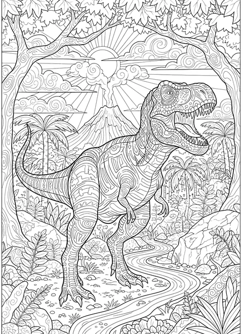 Detailed Realistic T. rex coloring page