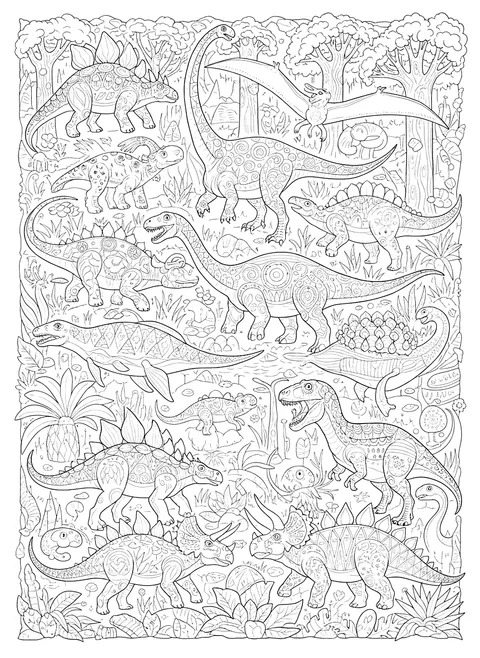 Detailed Dinosaurs A to Z poster coloring page