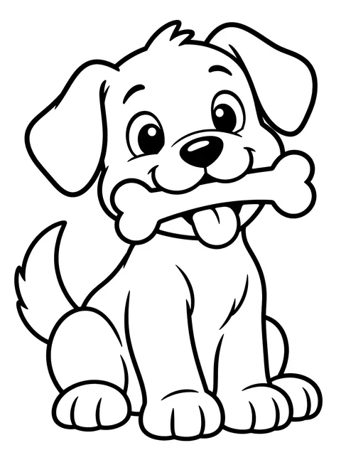 Easy Happy dog with a bone coloring page