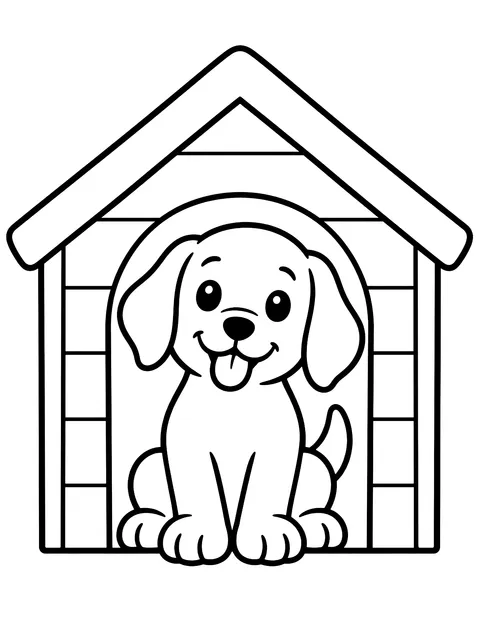 Easy Dog in a doghouse coloring page