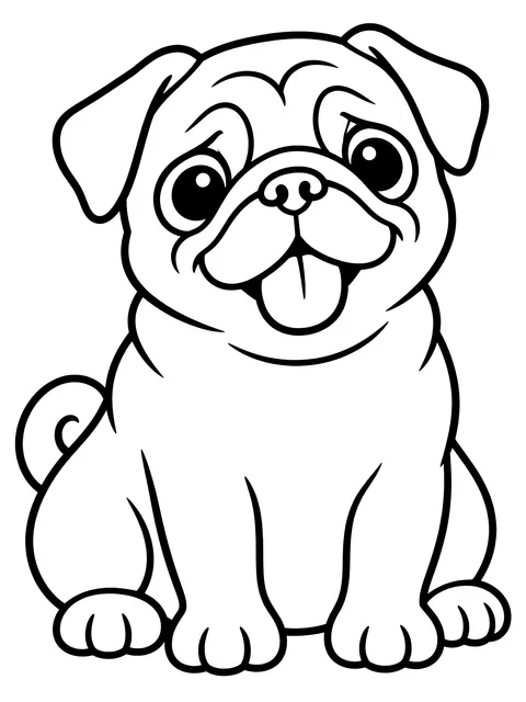 Easy Pug sitting coloring page
