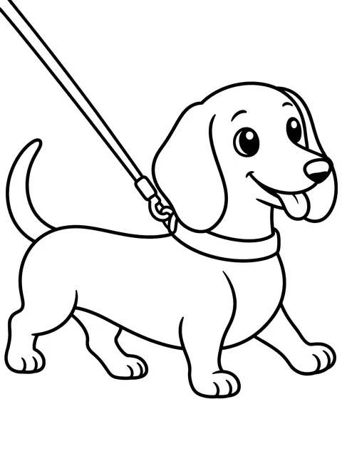 Easy Dachshund out for a walk coloring page