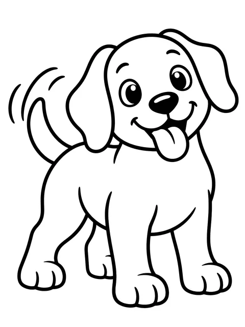 Easy Dog wagging its tail coloring page