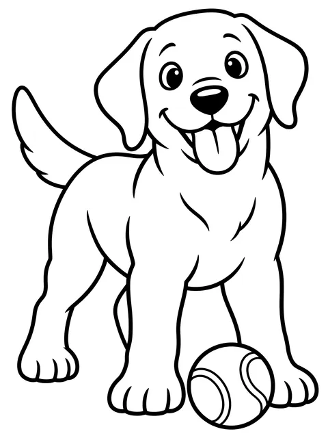 Easy Labrador with a tennis ball coloring page