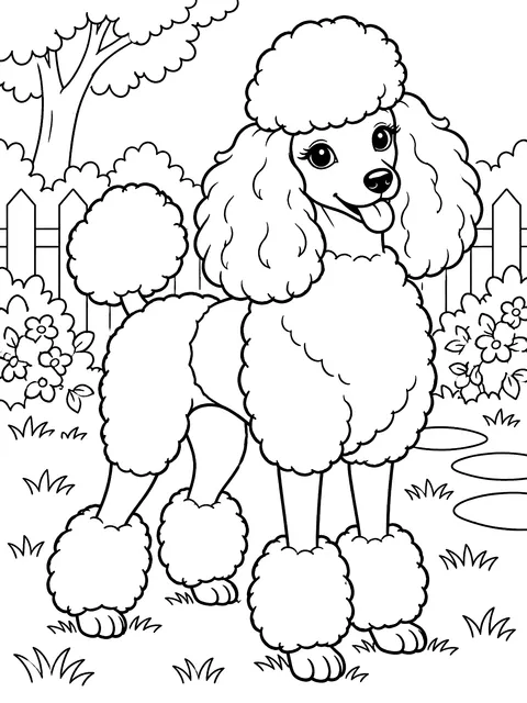 Poodle with a fluffy haircut coloring page