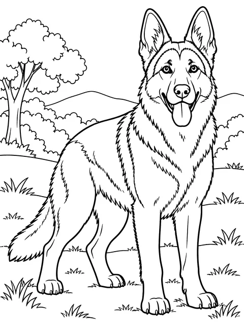 German shepherd standing coloring page