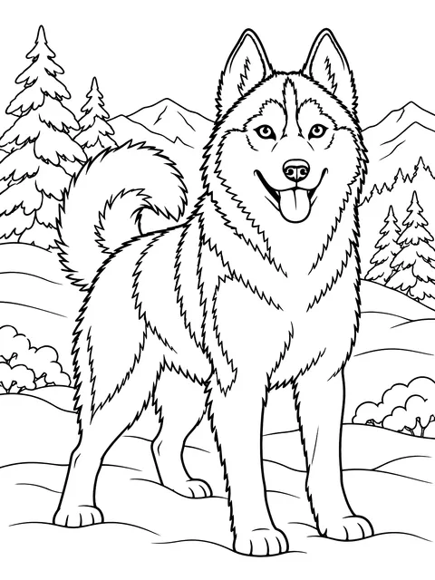 Siberian husky in the snow coloring page