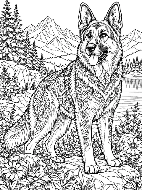 Detailed Realistic German shepherd coloring page