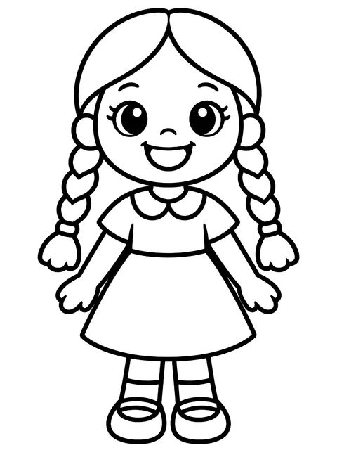 Easy Doll with braids and a big smile coloring page