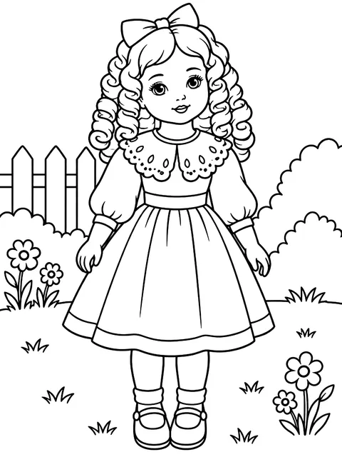 Doll with ringlets and a lace collar coloring page