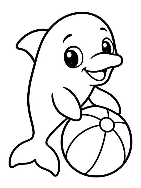 Easy Baby dolphin with a beach ball coloring page