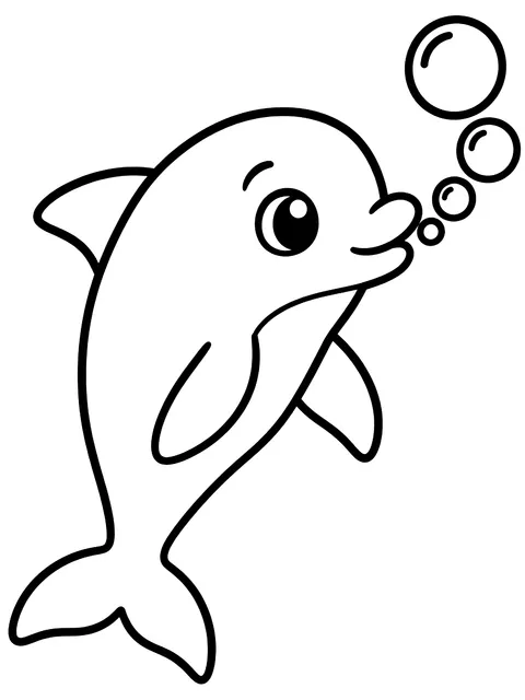Easy Dolphin blowing bubbles coloring page