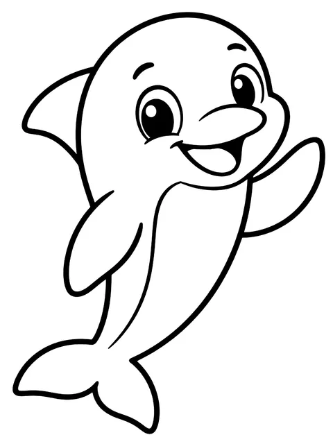 Easy Cute dolphin waving a fin coloring page