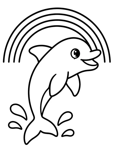 Easy Dolphin leaping under a rainbow coloring page