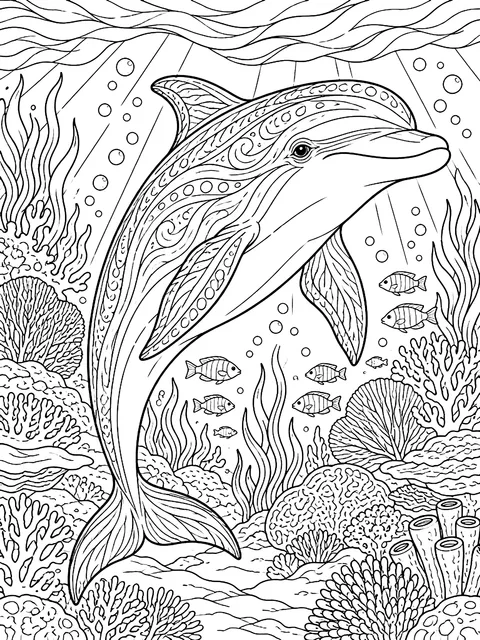 Detailed Realistic bottlenose dolphin coloring page