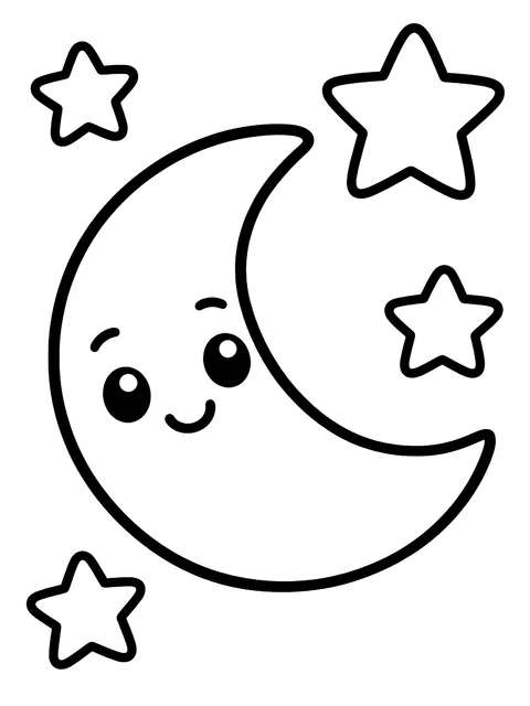 Easy Stars and moons doodles coloring page