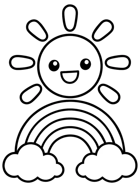 Easy Suns, clouds and rainbows doodles coloring page