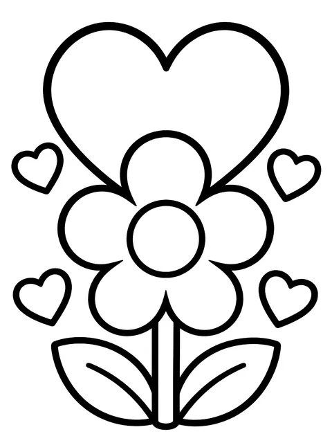Easy Hearts and flowers doodles coloring page