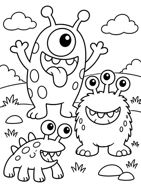 Goofy monster doodles coloring page