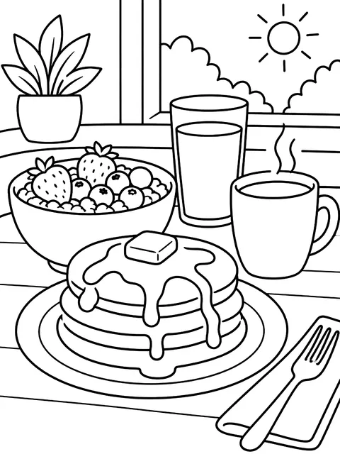 Breakfast doodles coloring page