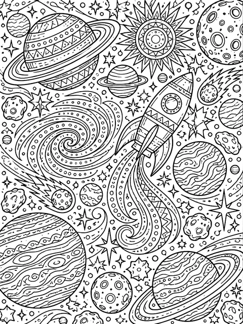 Detailed Edge-to-edge space doodles coloring page